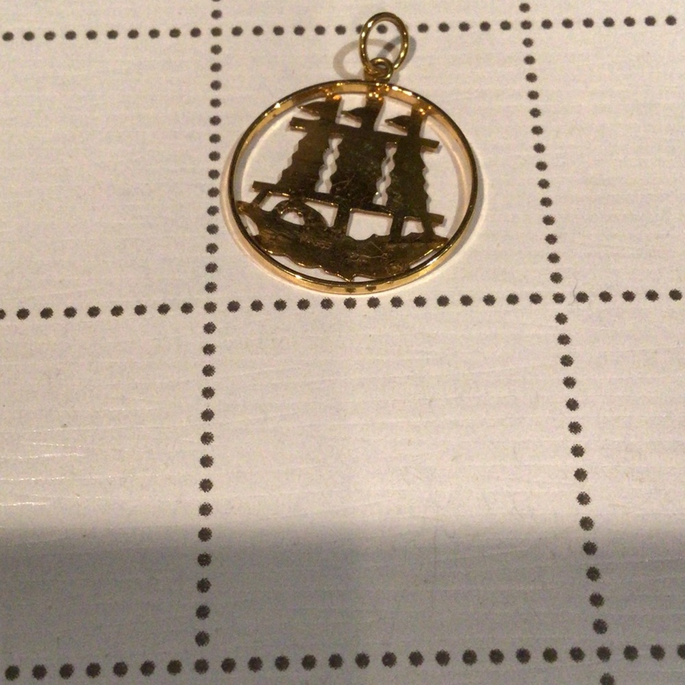 Nautical Gold 14k 585 Ship Pendant - Picture 3 of 3